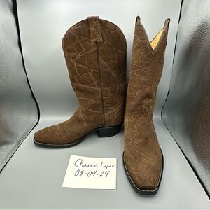 Full Elephant Western Boots Men’s Size 10.5 - 11 Brown Exotic Suede Custom Made